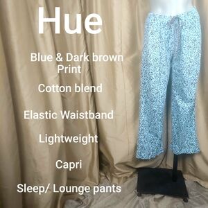 SOLD🚫🚫🚫Hue Blue and Brown Print Capri Lounge Pants